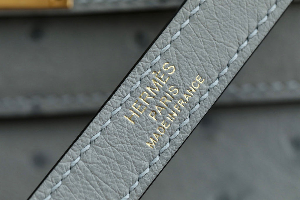 Hermes Blue Glacier Kelly Bag 28cm KK Ostrich Leather Gold Hardware