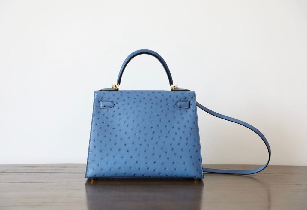 Hermes Blue de Presse Kelly Bag 28cm KK Ostrich Leather Gold Hardware