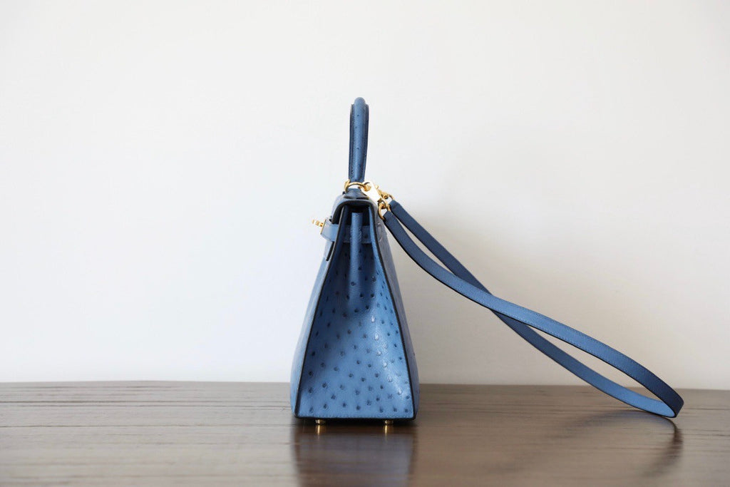 Hermes Blue de Presse Kelly Bag 28cm KK Ostrich Leather Gold Hardware