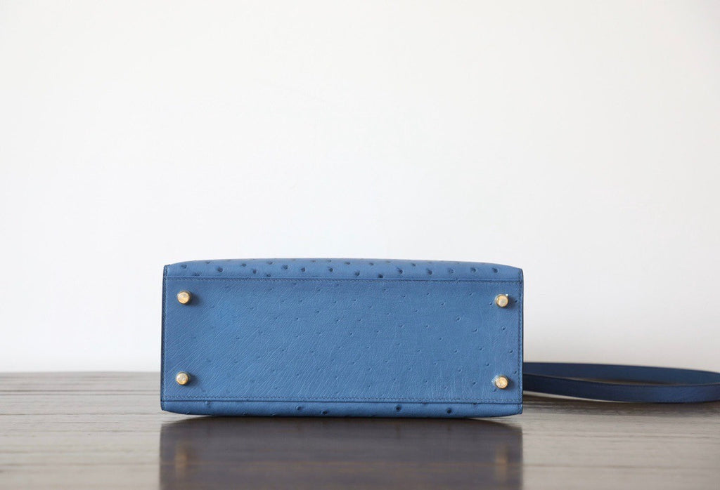 Hermes Blue de Presse Kelly Bag 28cm KK Ostrich Leather Gold Hardware