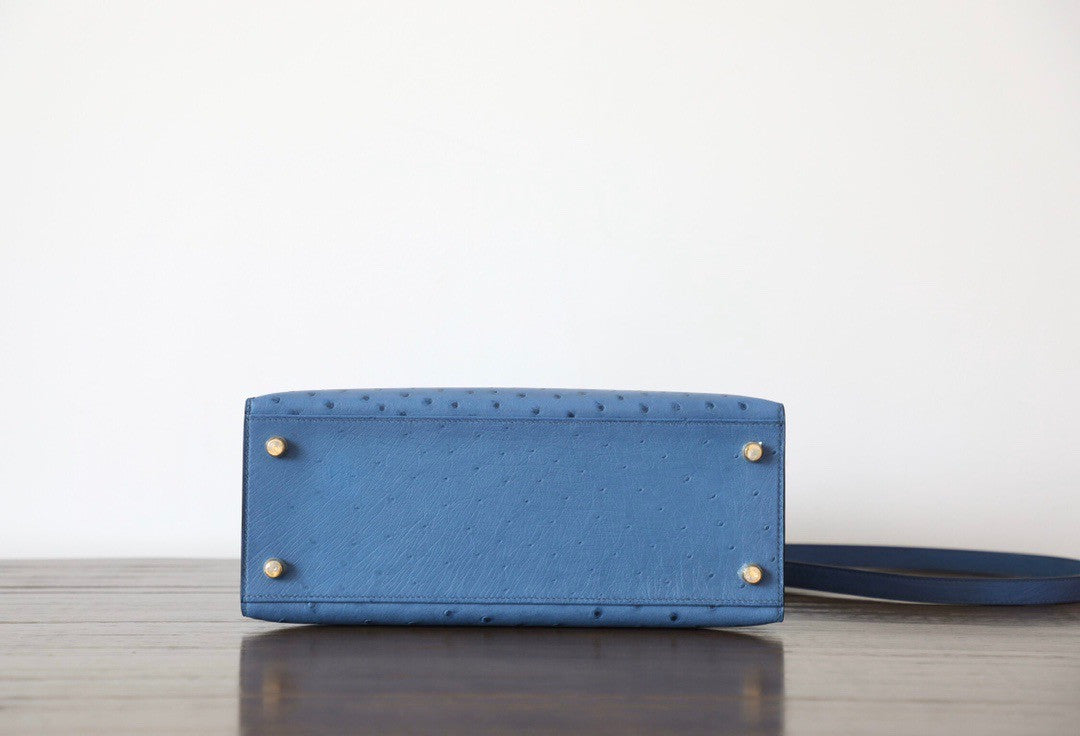 Hermes Blue de Presse Kelly Bag 28cm KK Ostrich Leather Gold Hardware