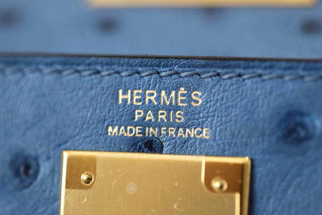 Hermes Blue de Presse Kelly Bag 28cm KK Ostrich Leather Gold Hardware