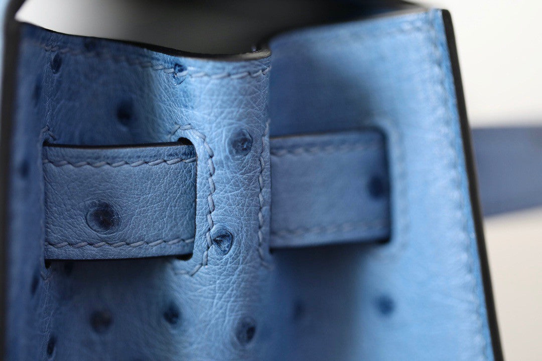 Hermes Blue de Presse Kelly Bag 28cm KK Ostrich Leather Gold Hardware