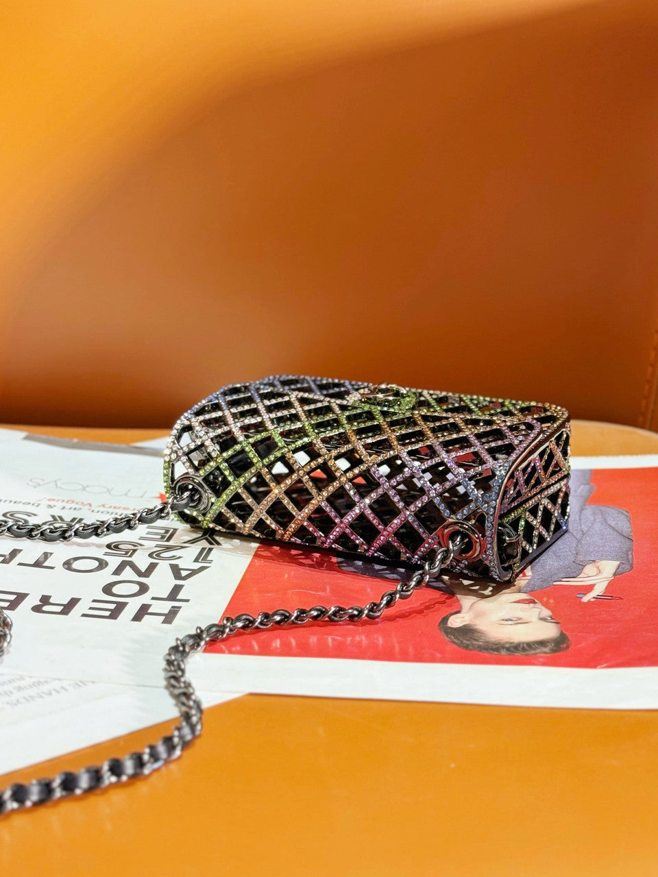 Chanel Pink Strass & Black Metal MINI EVENING BAG