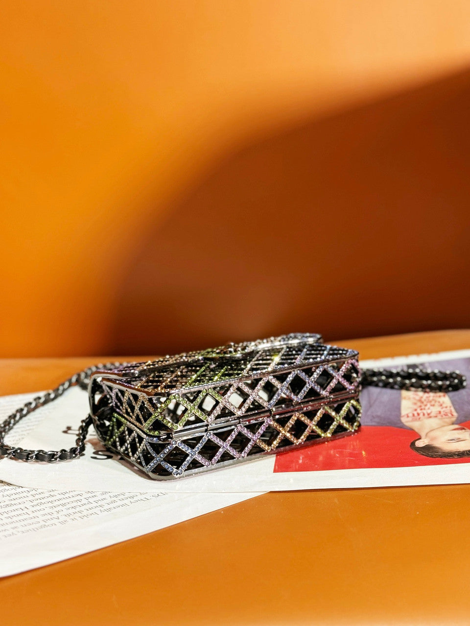 Chanel Pink Strass & Black Metal MINI EVENING BAG
