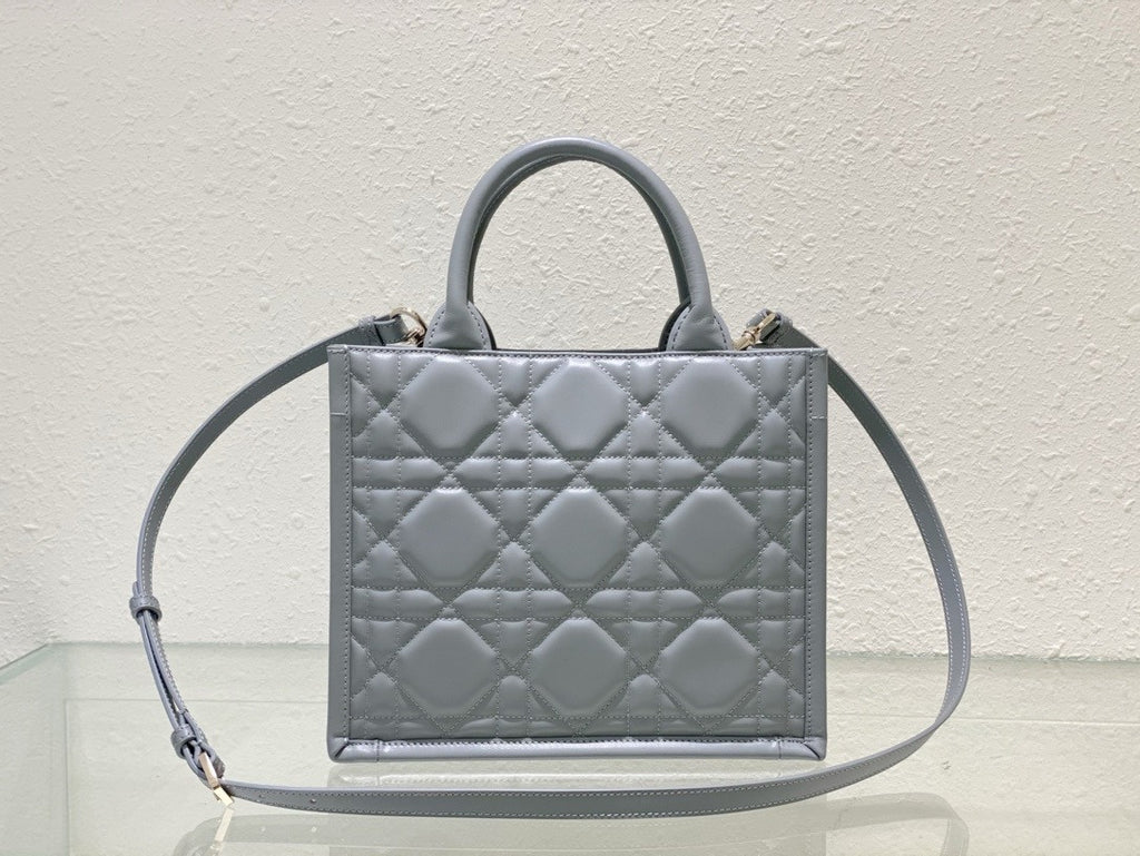 Chrisian Dior Small Dior Book Tote Grey Macrocannage Calfskin (26.5 x 21 x 14 cm)