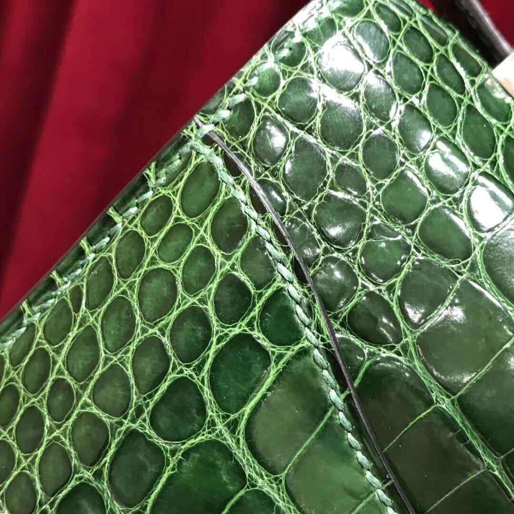 Hermes 1L Cacti Green Crocodile Shiny Leather  Constance 18 Bag with 18-karat white gold and diamond
