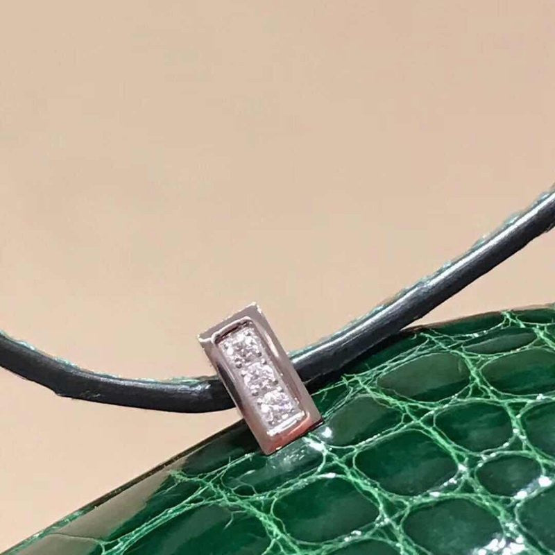Hermes 1L Cacti Green Crocodile Shiny Leather  Constance 18 Bag with 18-karat white gold and diamond