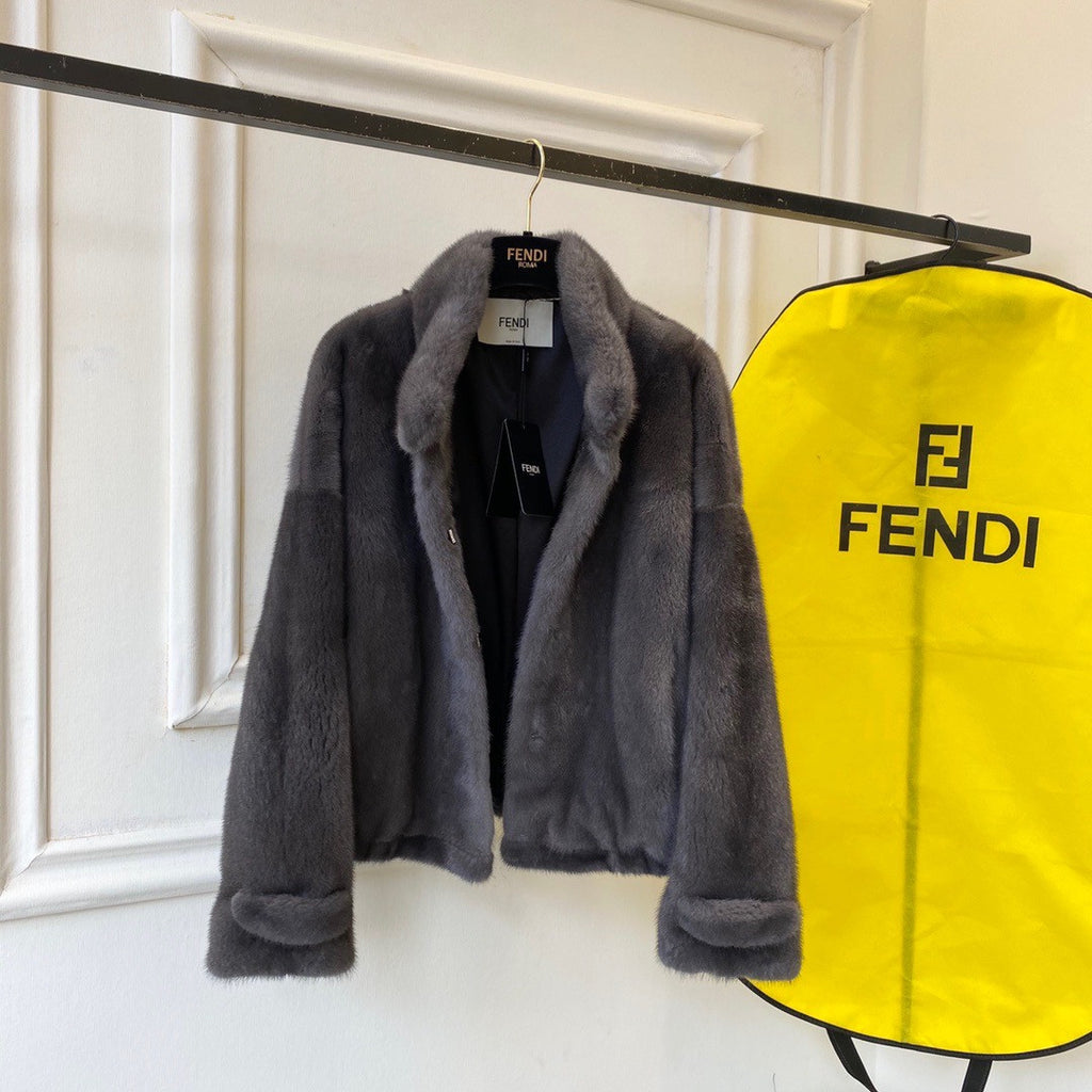 Fendi Stand-Collor Grey Mink Jacket