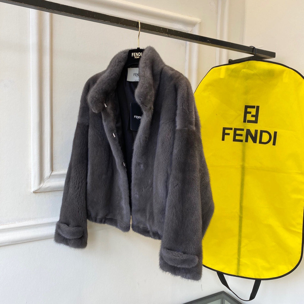 Fendi Stand-Collor Grey Mink Jacket