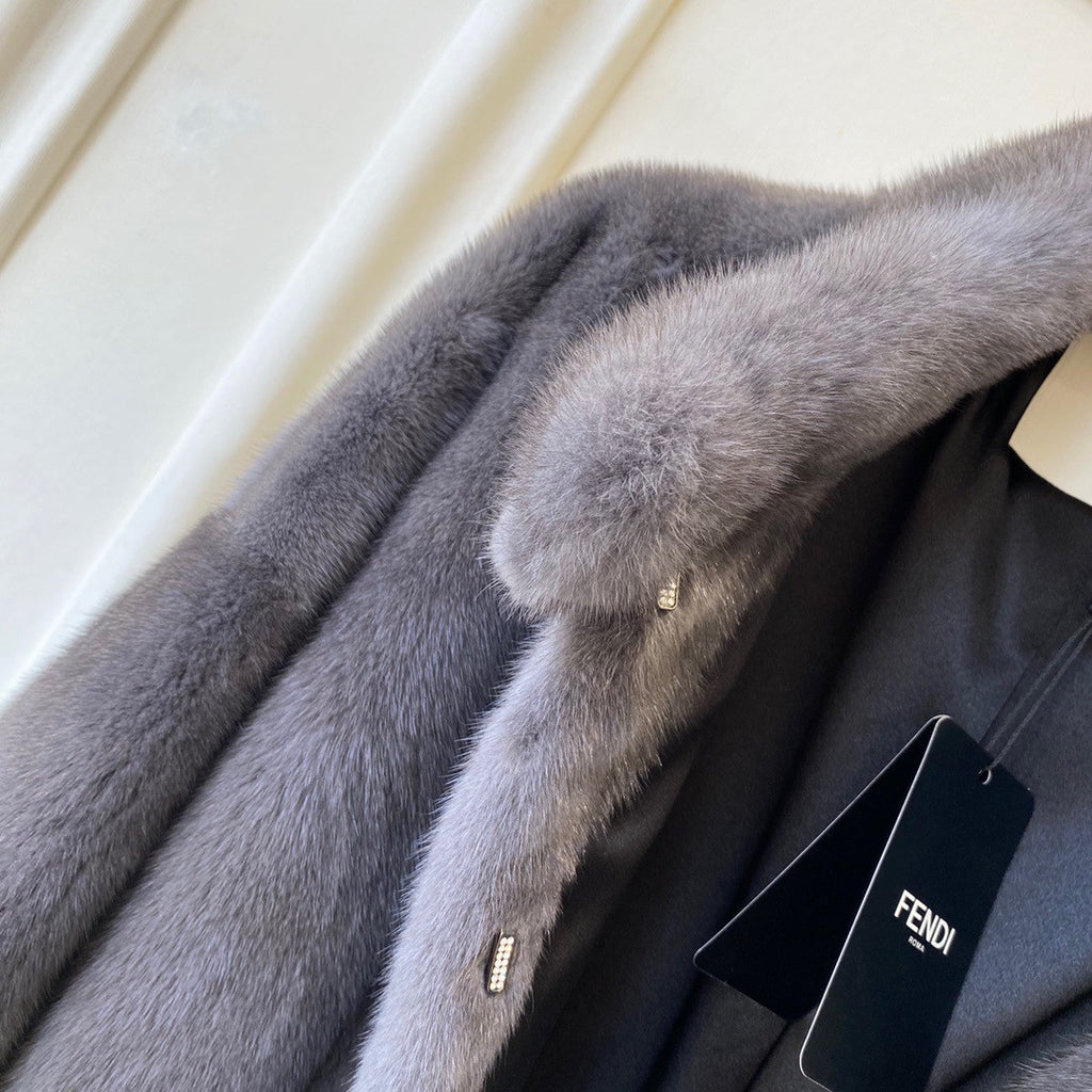 Fendi Stand-Collor Grey Mink Jacket