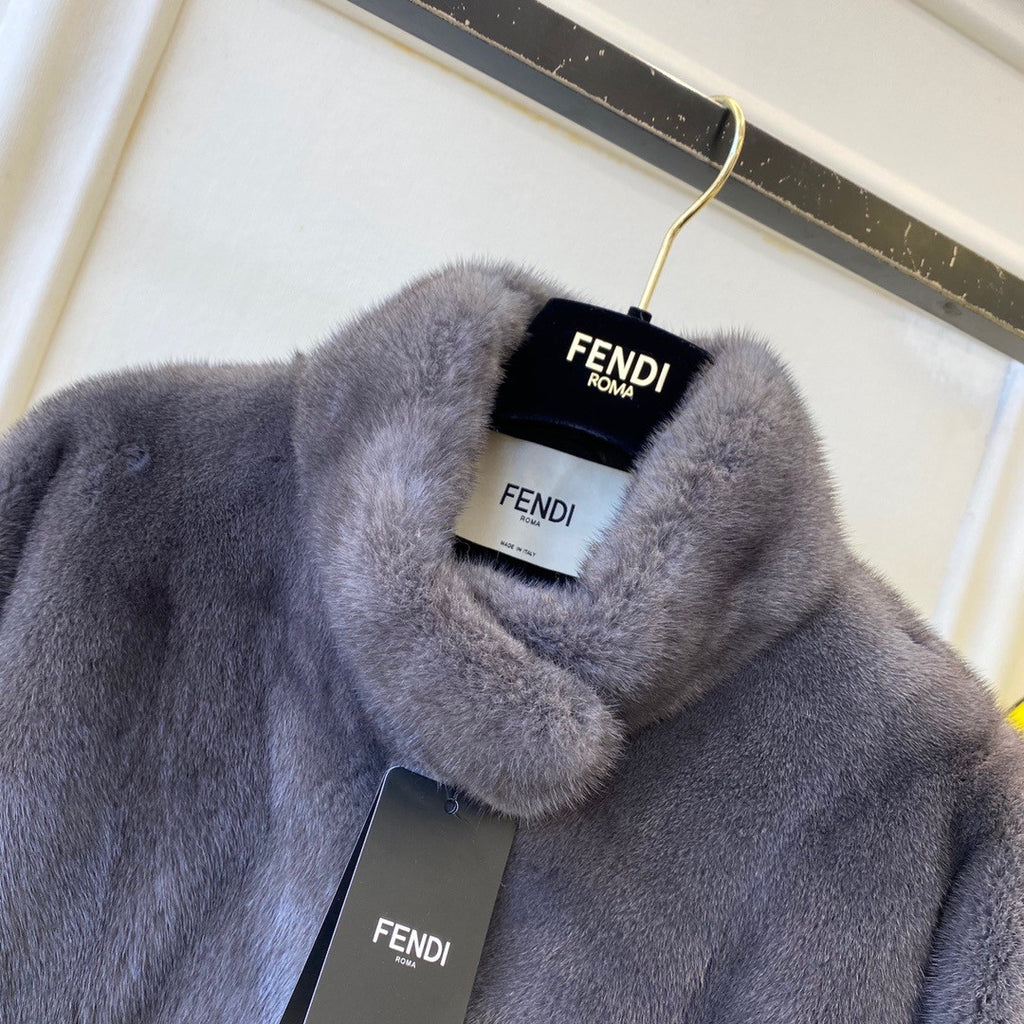 Fendi Stand-Collor Grey Mink Jacket