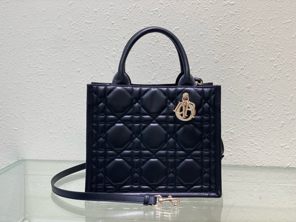 Christian Dior Small Dior Book Tote  Black Macrocannage Calfskin (26.5 x 21 x 14 cm)