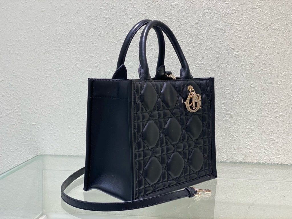 Christian Dior Small Dior Book Tote  Black Macrocannage Calfskin (26.5 x 21 x 14 cm)