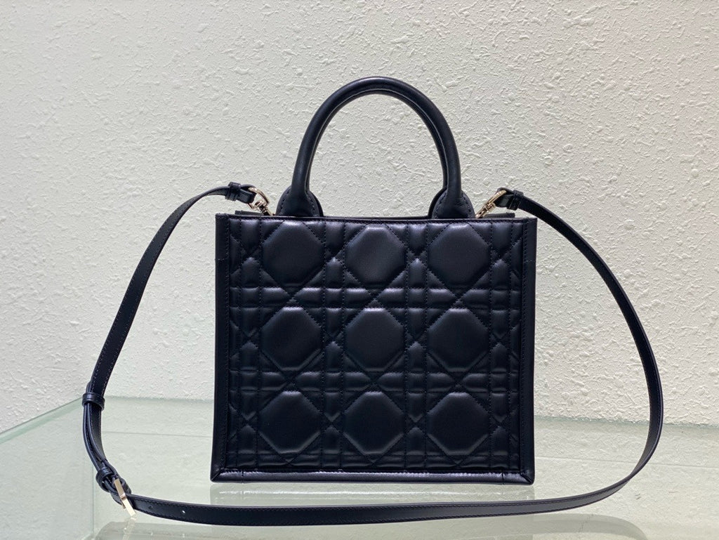 Christian Dior Small Dior Book Tote  Black Macrocannage Calfskin (26.5 x 21 x 14 cm)