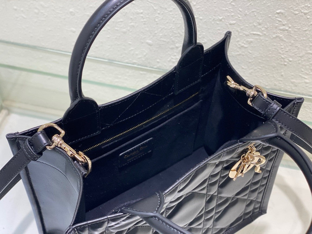 Christian Dior Small Dior Book Tote  Black Macrocannage Calfskin (26.5 x 21 x 14 cm)