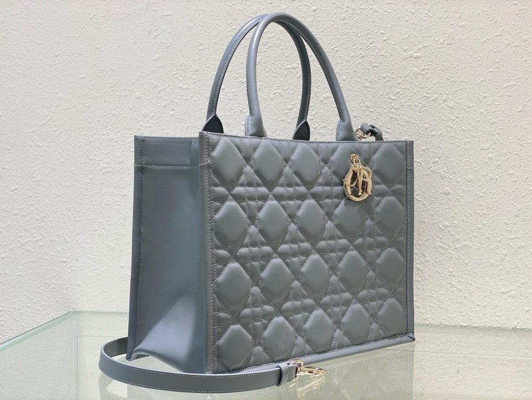 Christian Dior Medium Dior Book Tote  Grey  Macrocannage Calfskin (36.5 x 28 x 17.5 cm)
