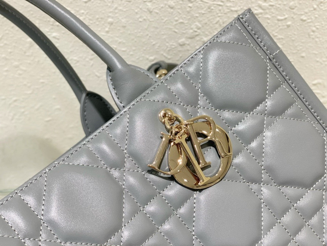 Christian Dior Medium Dior Book Tote  Grey  Macrocannage Calfskin (36.5 x 28 x 17.5 cm)