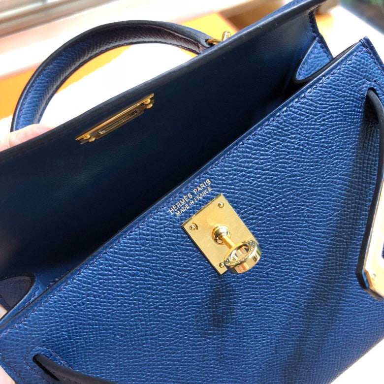 Hermes  Blue Royale Mini Kelly II 20 Epsom  Gold Hardware