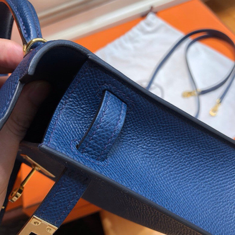 Hermes  Blue Royale Mini Kelly II 20 Epsom  Gold Hardware