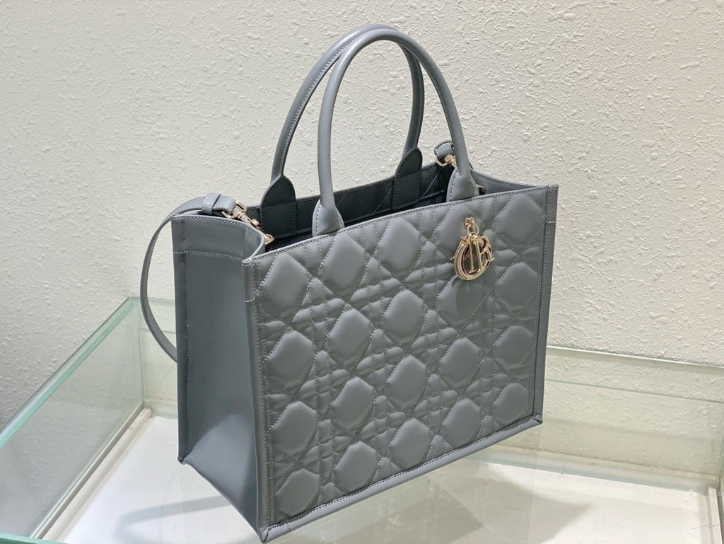 Christian Dior Medium Dior Book Tote  Grey  Macrocannage Calfskin (36.5 x 28 x 17.5 cm)