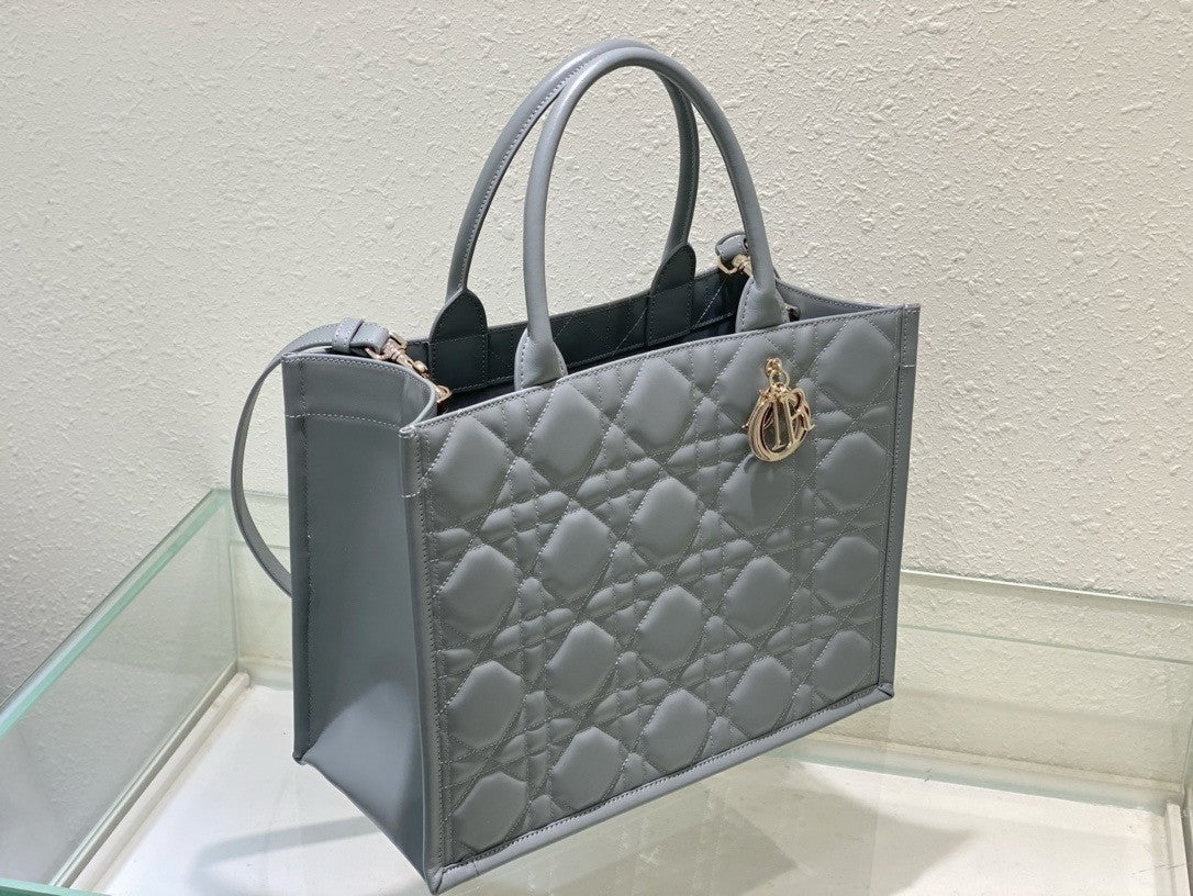 Christian Dior Medium Dior Book Tote  Grey  Macrocannage Calfskin (36.5 x 28 x 17.5 cm)