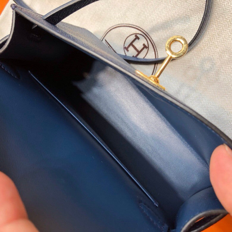 Hermes  Blue Royale Mini Kelly II 20 Epsom  Gold Hardware