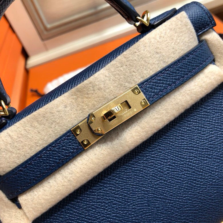 Hermes  Blue Royale Mini Kelly II 20 Epsom  Gold Hardware