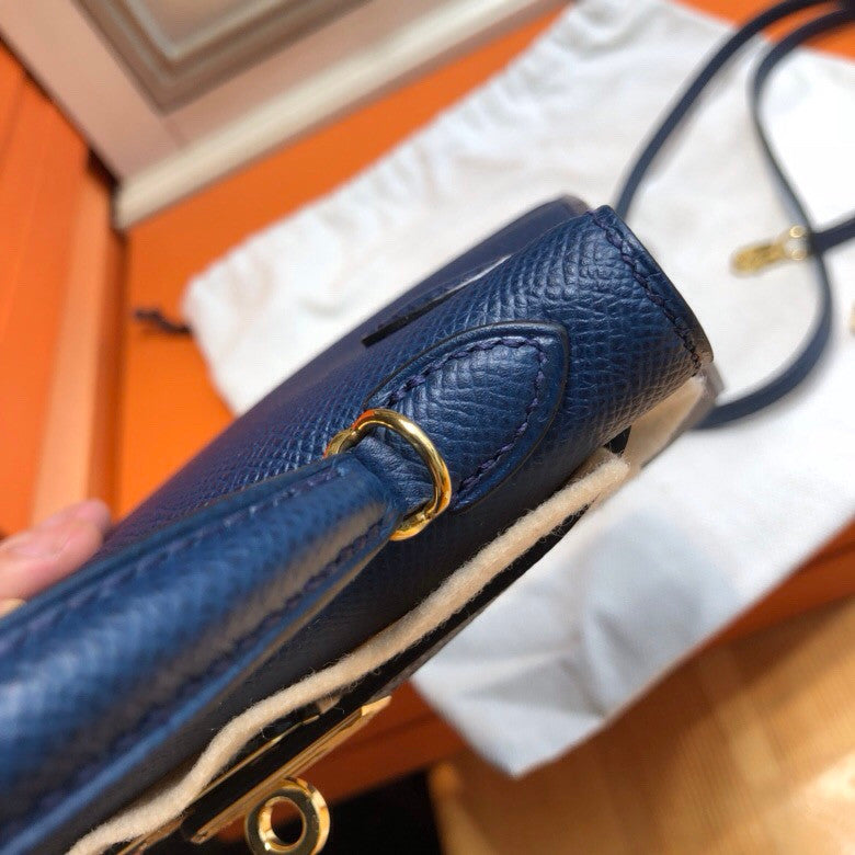 Hermes  Blue Royale Mini Kelly II 20 Epsom  Gold Hardware