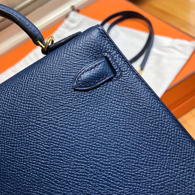 Hermes  Blue Royale Mini Kelly II 20 Epsom  Gold Hardware