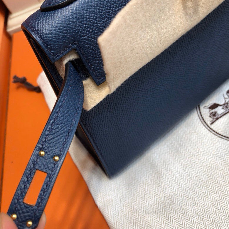 Hermes  Blue Royale Mini Kelly II 20 Epsom  Gold Hardware