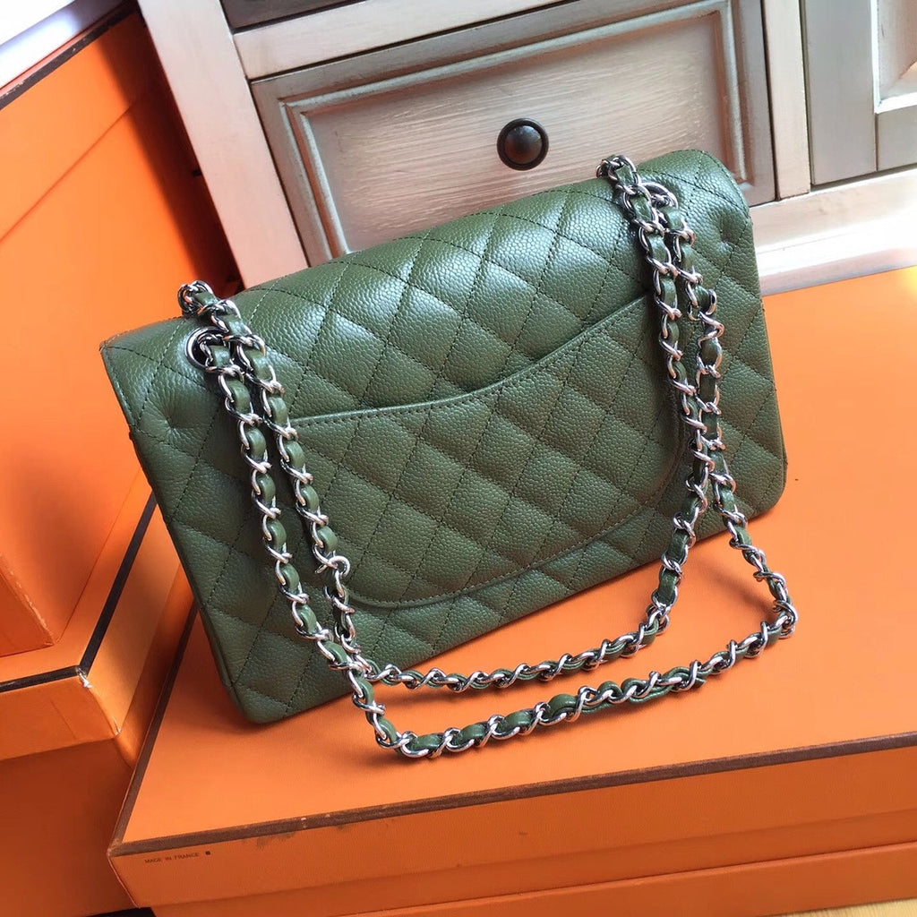 Chanel Khaki GreenCaviar Leather Classic Flap Bag