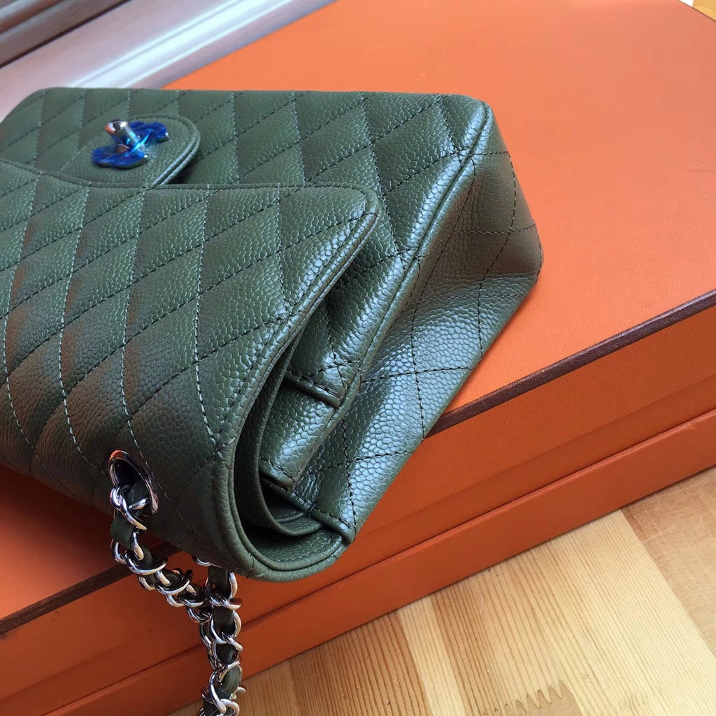 Chanel Khaki GreenCaviar Leather Classic Flap Bag