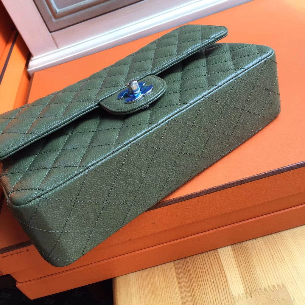 Chanel Khaki GreenCaviar Leather Classic Flap Bag