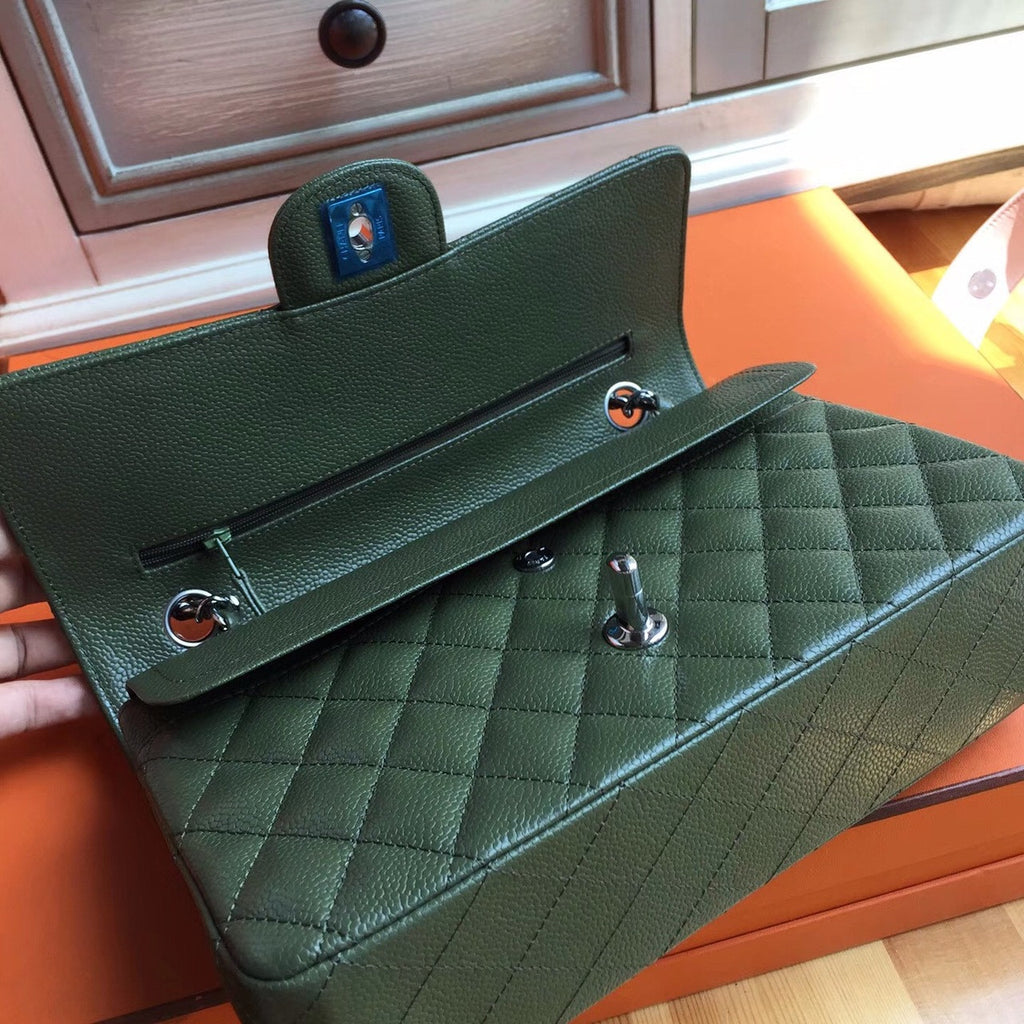 Chanel Khaki GreenCaviar Leather Classic Flap Bag