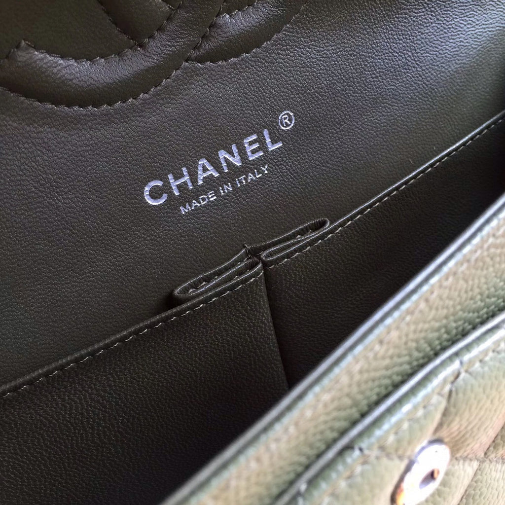 Chanel Khaki GreenCaviar Leather Classic Flap Bag