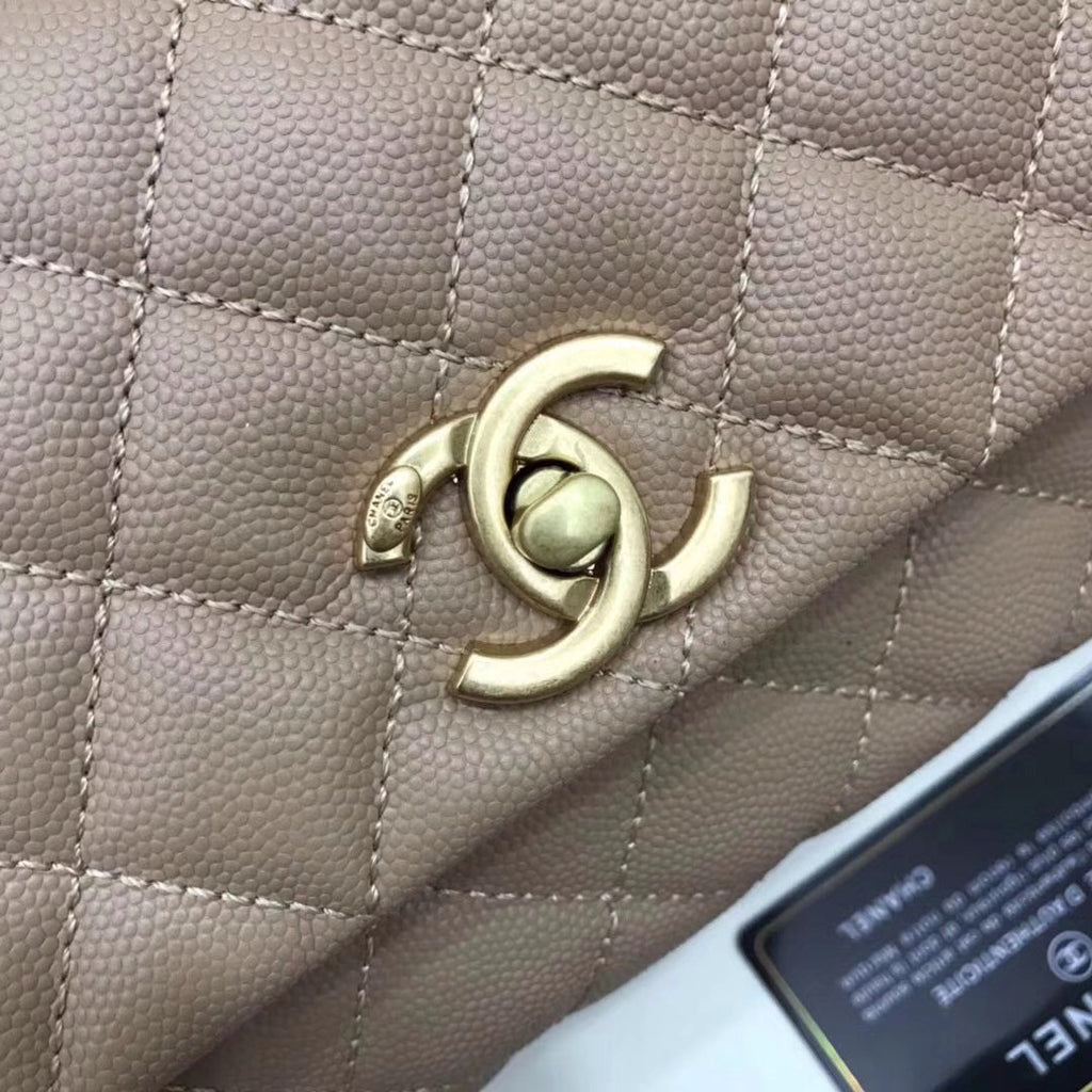 Chanel Caramel Calfskin/Lizard Coco Medium Handle Bag