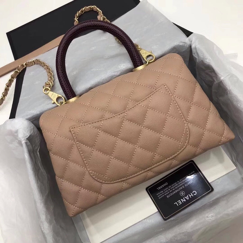 Chanel Caramel Calfskin/Lizard Coco Medium Handle Bag