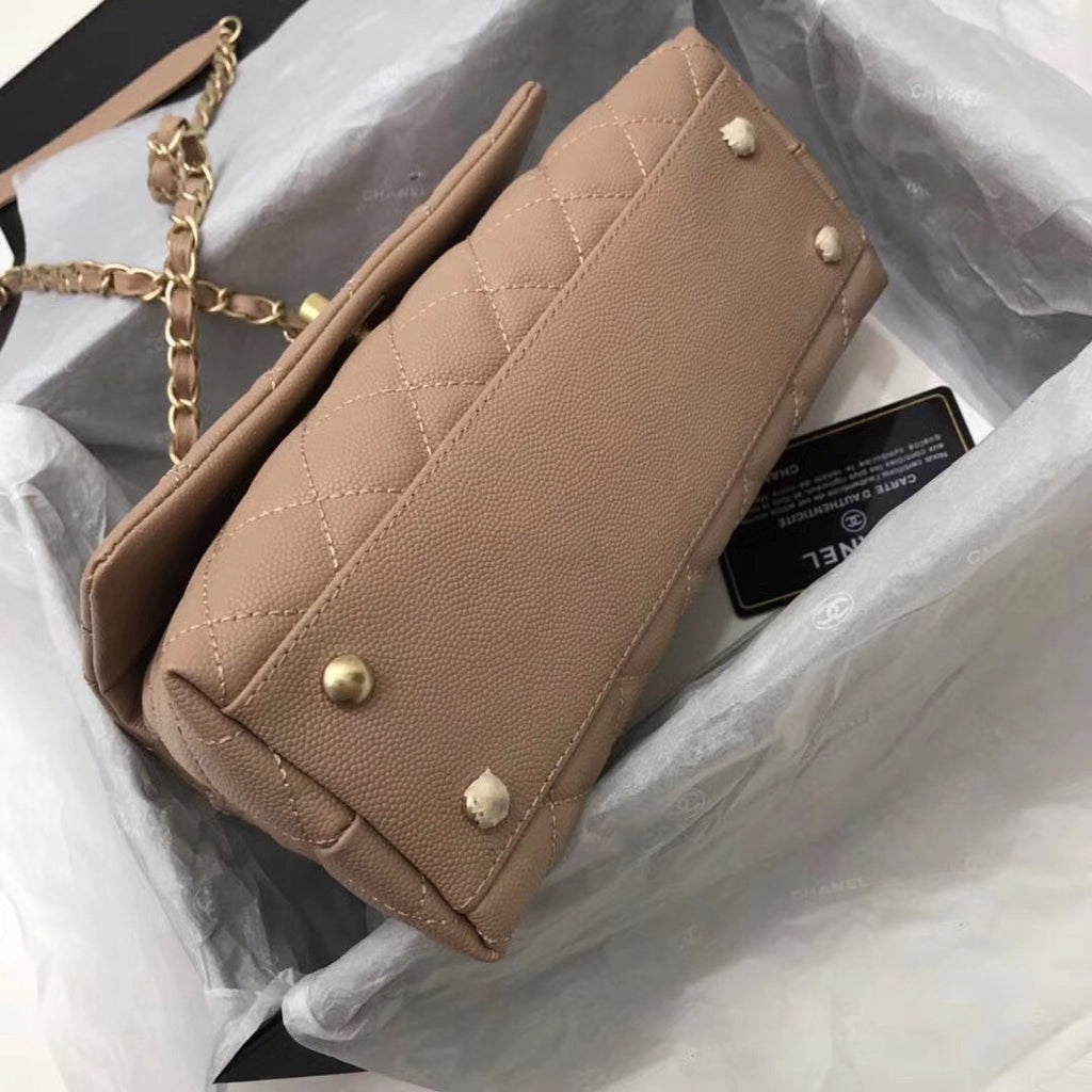 Chanel Caramel Calfskin/Lizard Coco Medium Handle Bag
