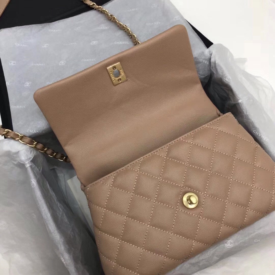 Chanel Caramel Calfskin/Lizard Coco Medium Handle Bag