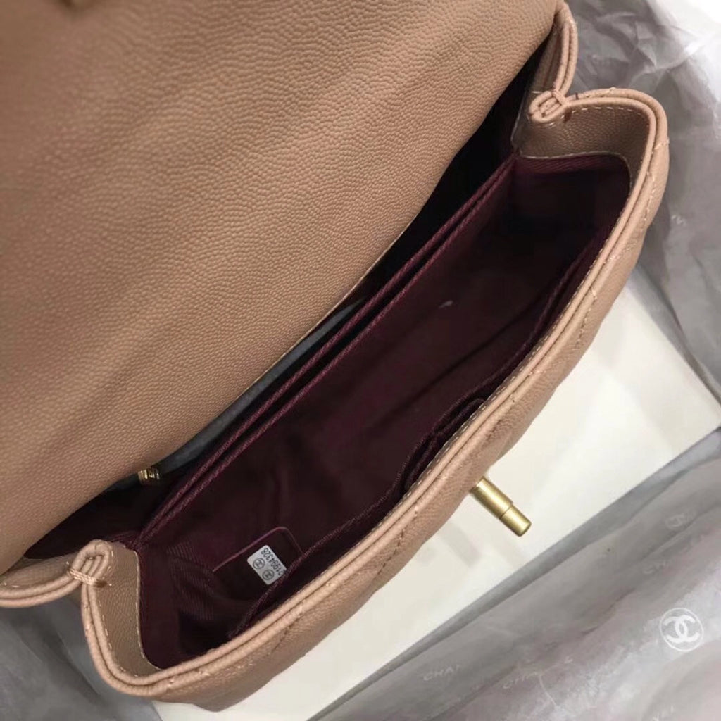 Chanel Caramel Calfskin/Lizard Coco Medium Handle Bag
