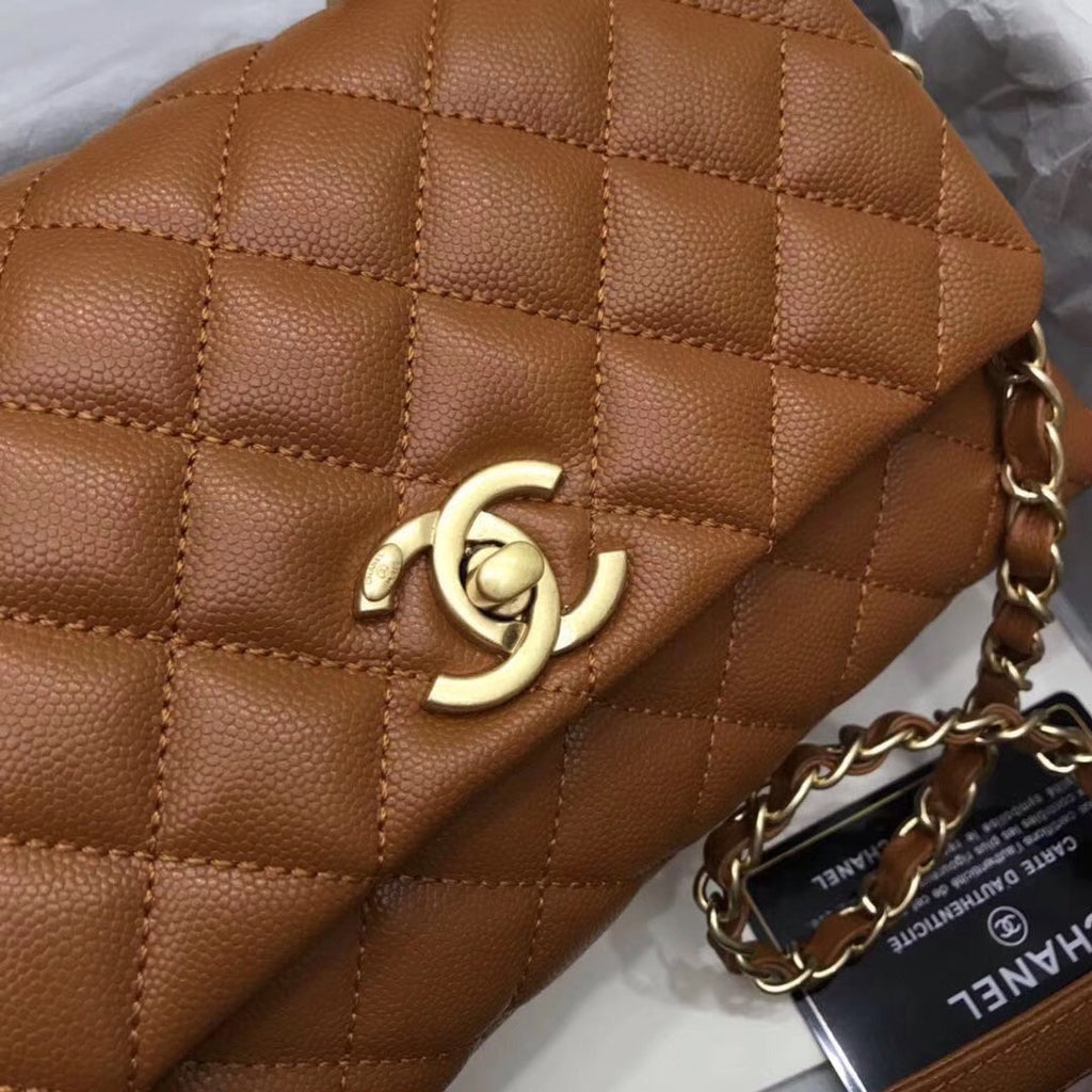 Chanel Tan Calfskin/Lizard Coco Handle Medium Bag