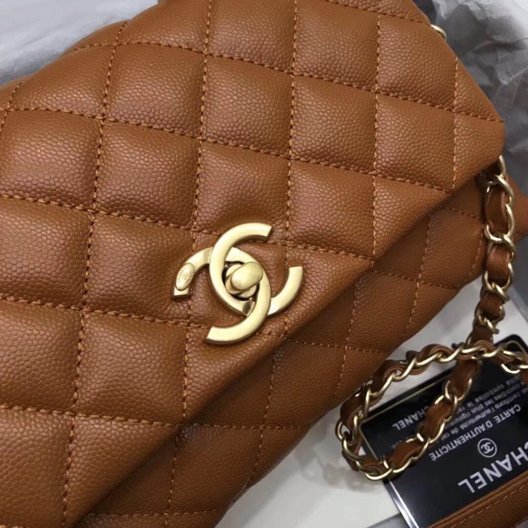 Chanel Tan Calfskin/Lizard Coco Handle Medium Bag