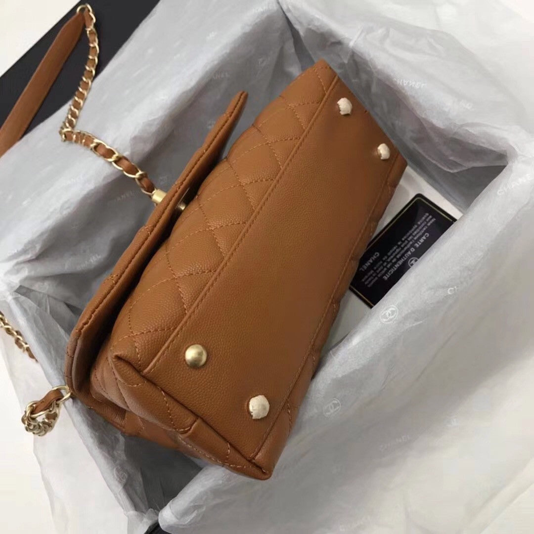 Chanel Tan Calfskin/Lizard Coco Handle Medium Bag