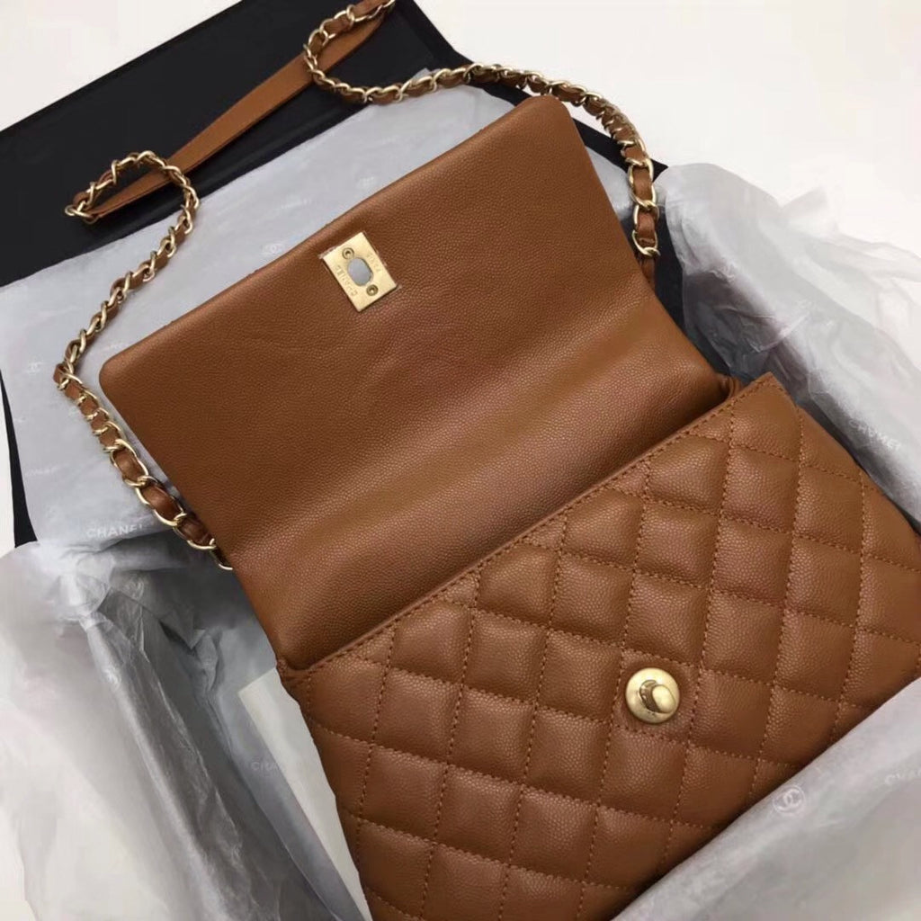 Chanel Tan Calfskin/Lizard Coco Handle Medium Bag
