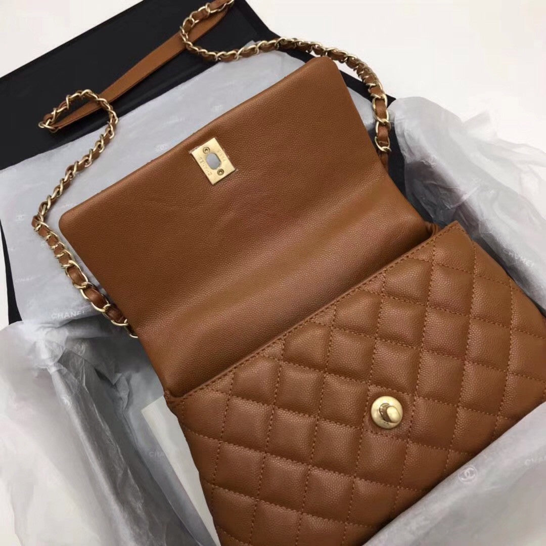 Chanel Tan Calfskin/Lizard Coco Handle Medium Bag