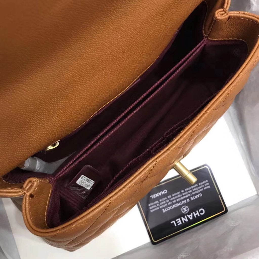 Chanel Tan Calfskin/Lizard Coco Handle Medium Bag