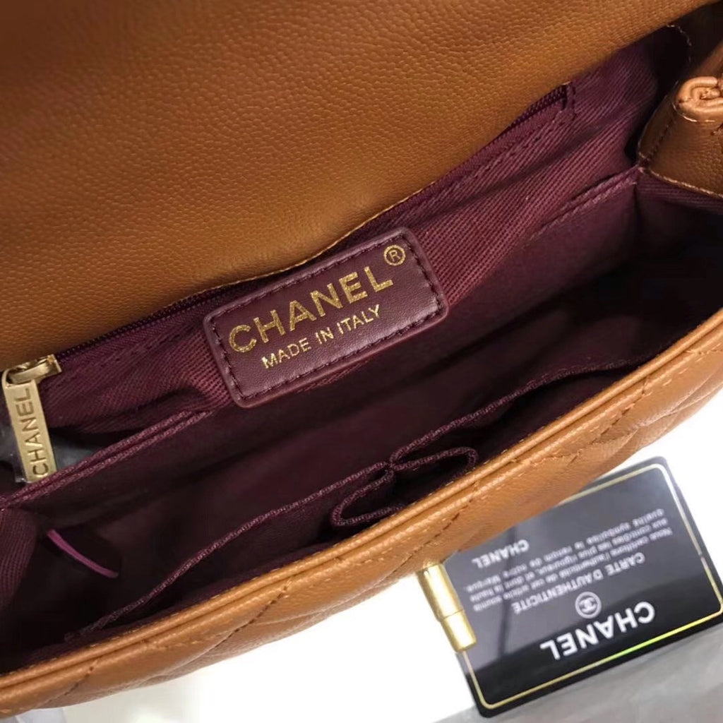 Chanel Tan Calfskin/Lizard Coco Handle Medium Bag