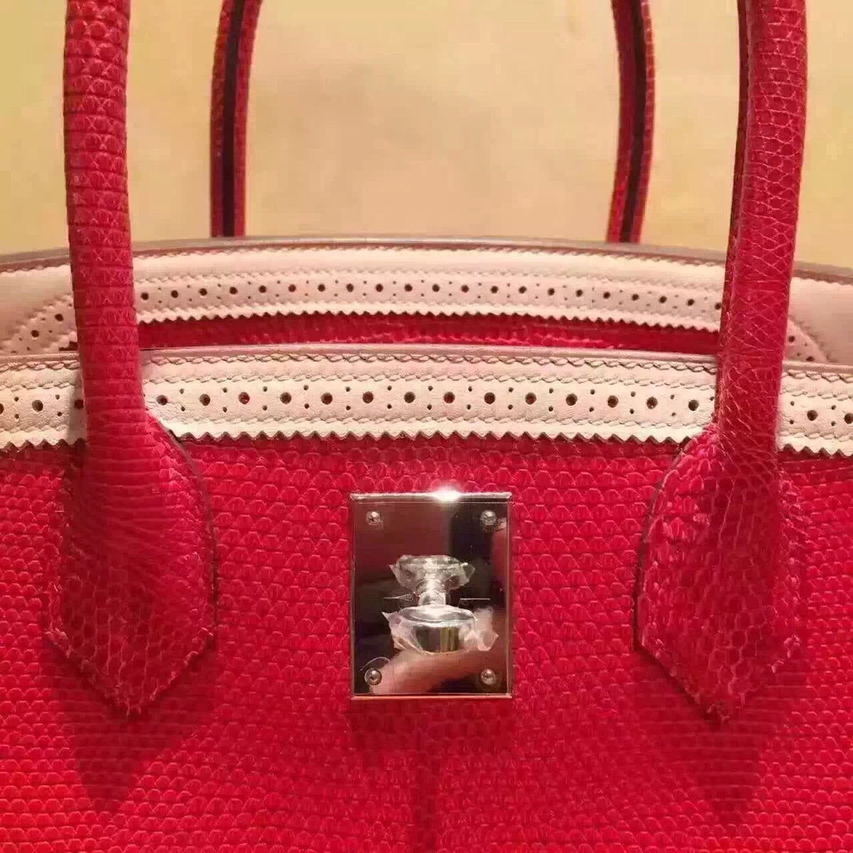 Hermes Limited Edition Rouge Vif Rose Dragee Ghillie Kelly 32cm Lizard Palladium Hardware