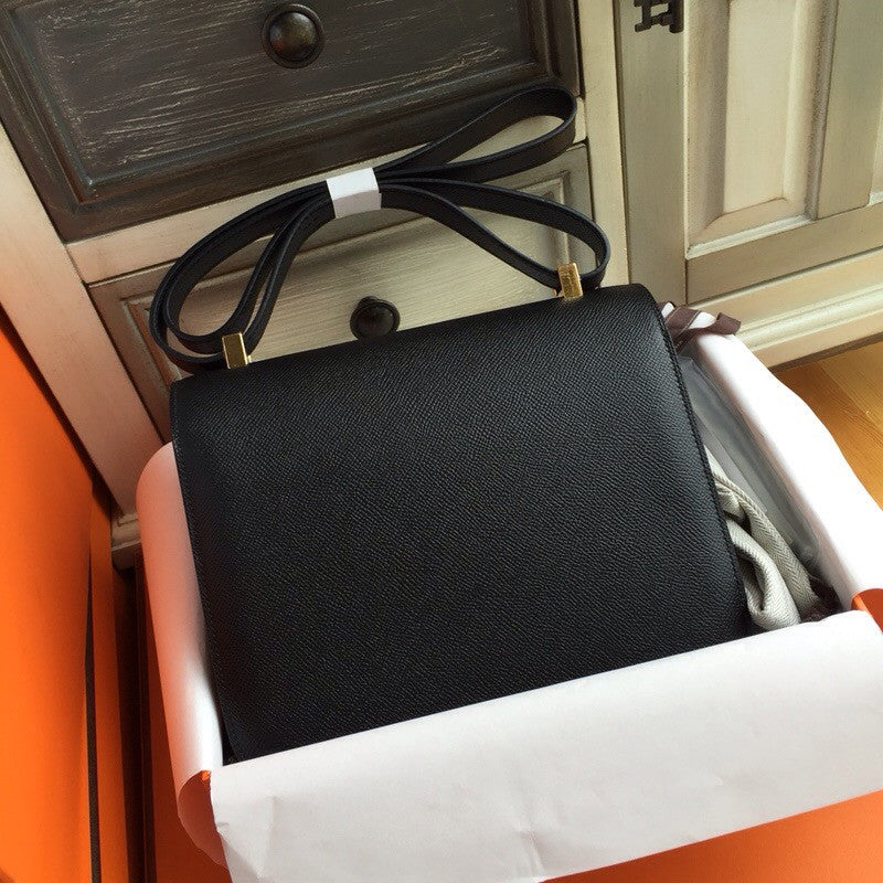 Hermes Black Constance 24 Epsom bag with Gold Hardwares